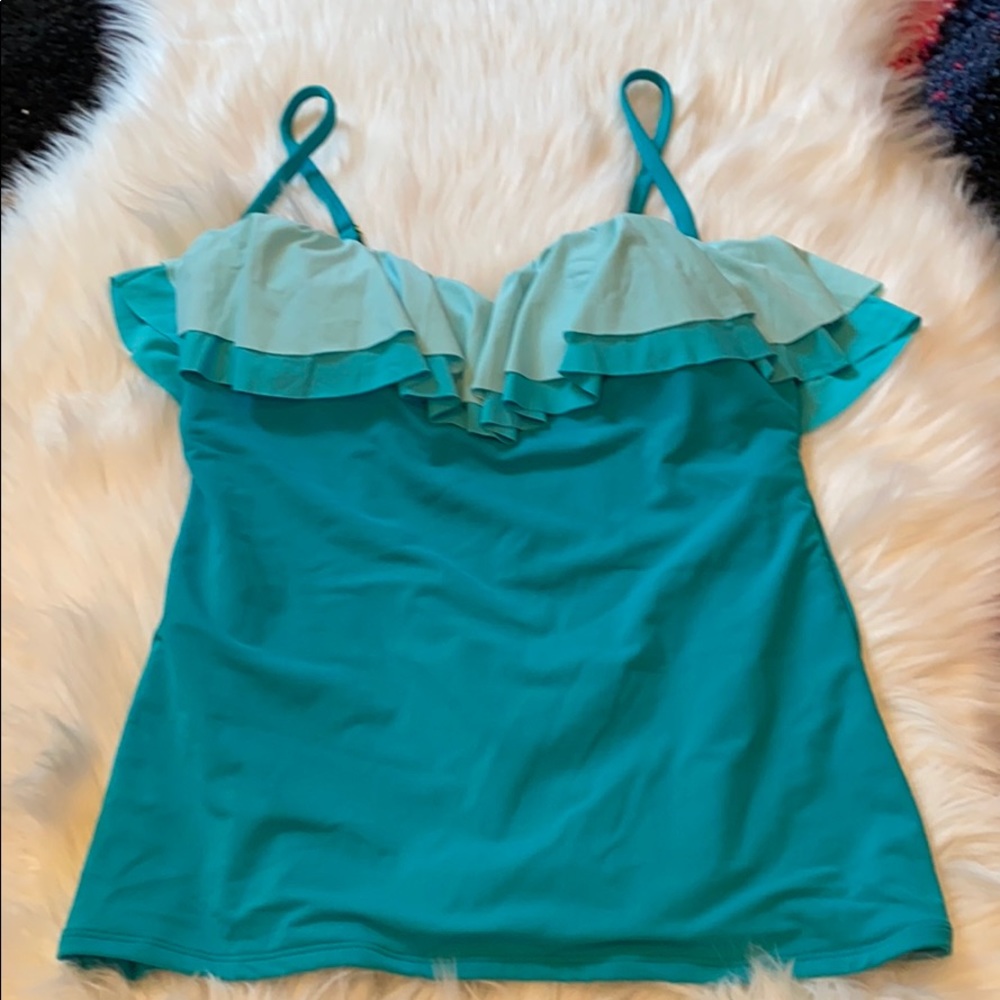 Ruffled Bleu by Rod Beattie Bandeau Tankini Swim